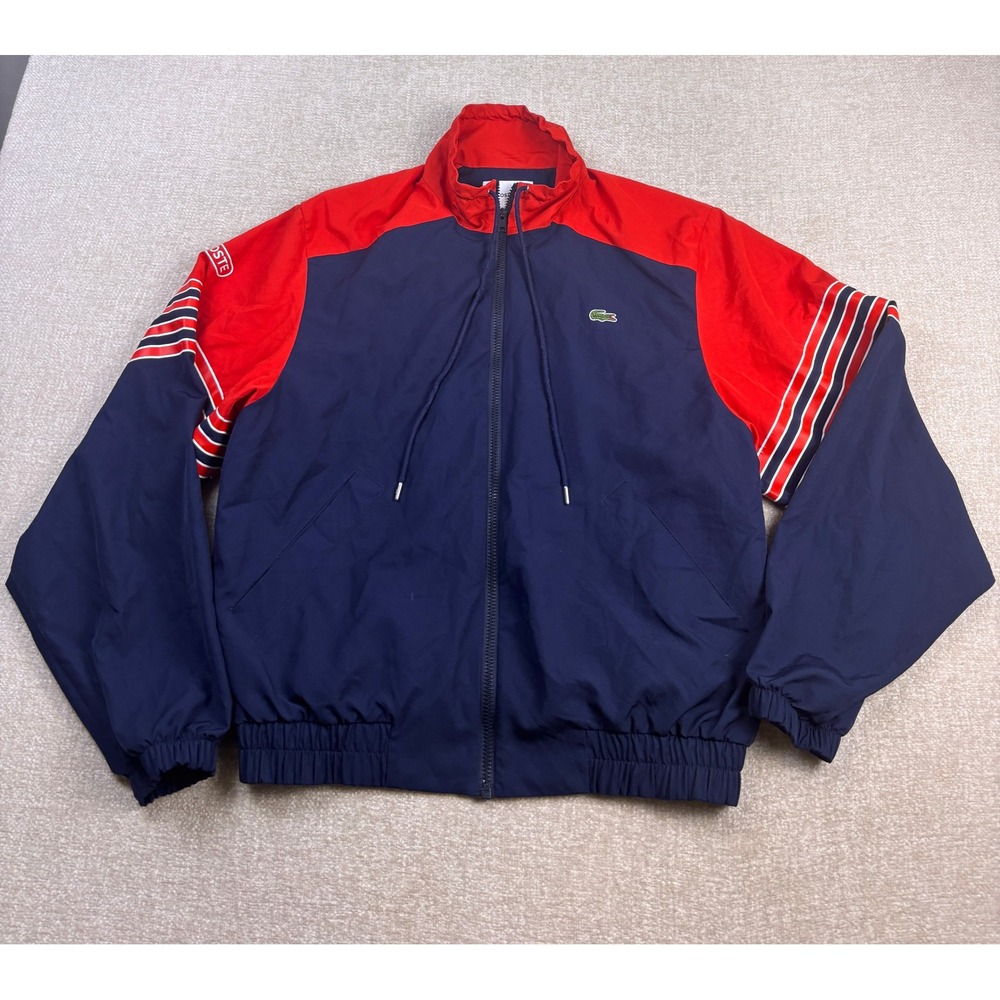 Vintage Lacoste Mens Navy Red Colorblock Full Zip Windbreaker Jacket XL